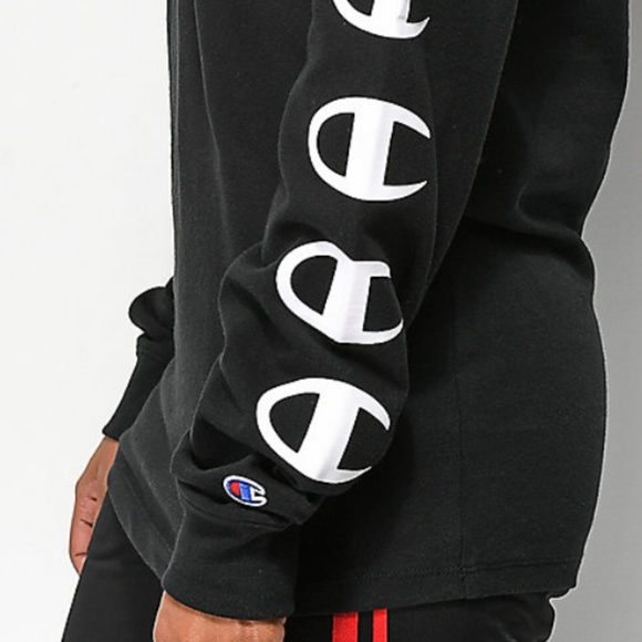 Champion Script Black Unisex Long Sleeve T-Shirt - Picture 4 of 4